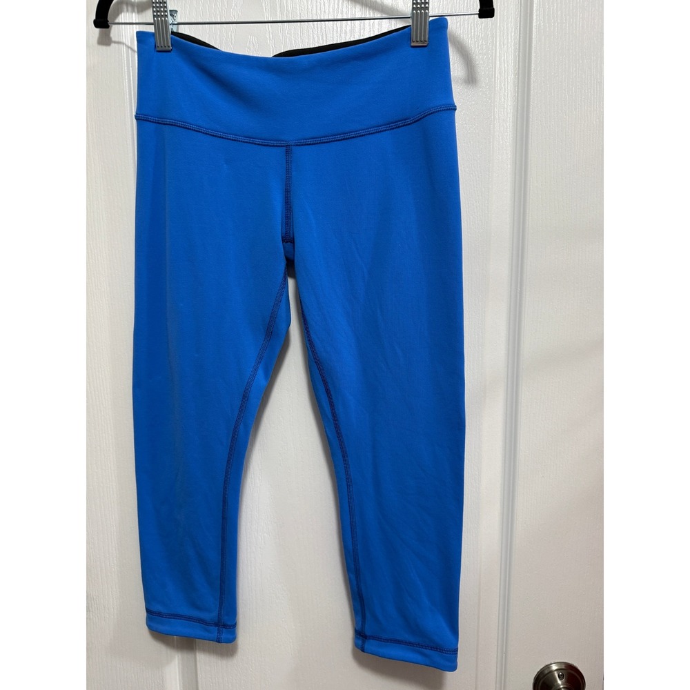 Lululemon Wunder Under Crop Reversible Leggings Black Electric Blue Size 6 - Picture 2 of 16